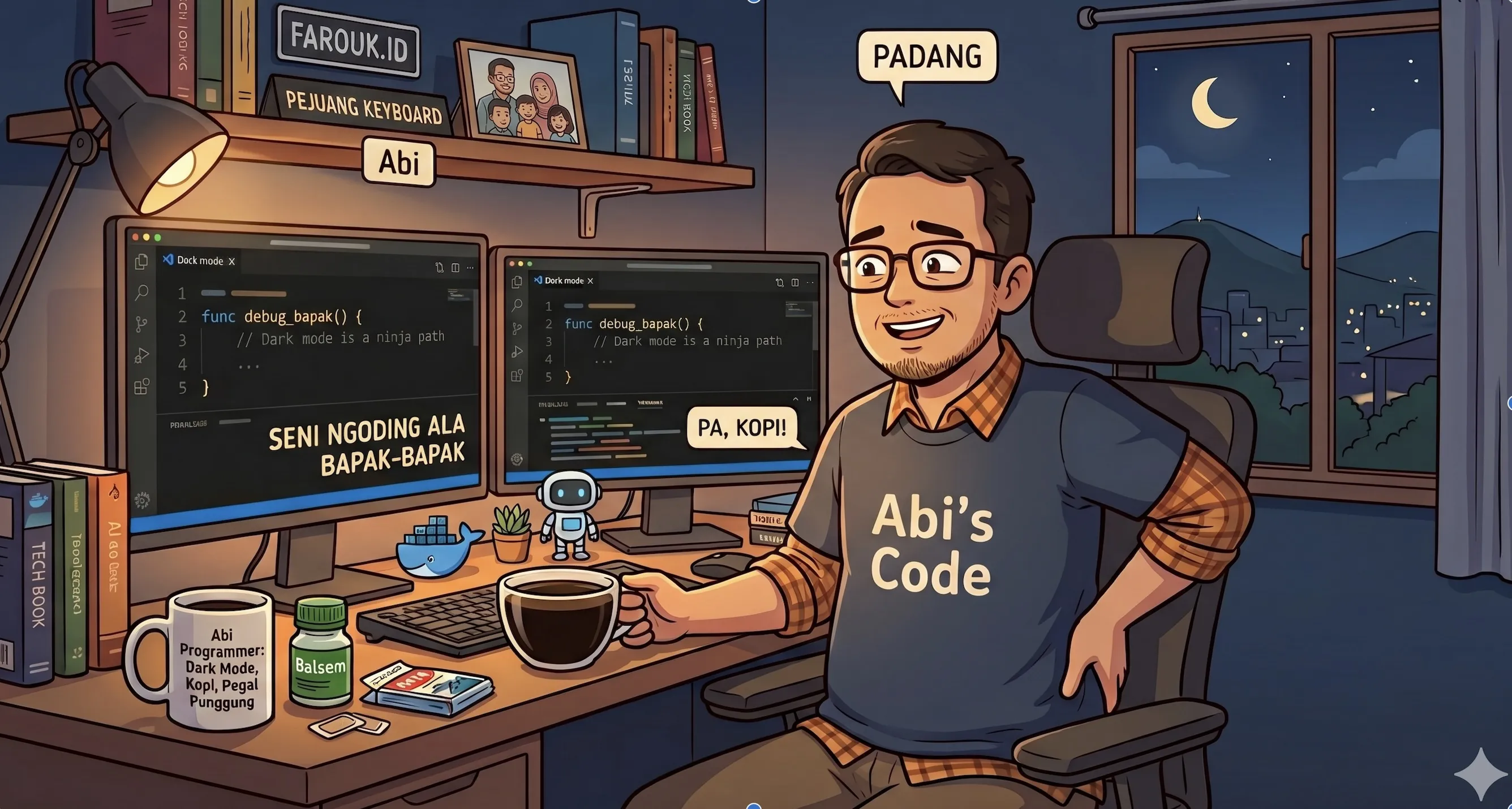 Seni Ngoding ala Bapak-Bapak: Antara Dark Mode, Kopi Hitam, dan Punggung Pegal